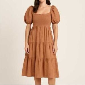 Abercrombie & Fitch Dusty Rose Babydoll Midi Sundress Puff Sleeves Size MT